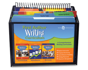 Folder organizer with First Author writing Curriculum in it