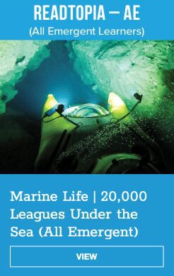 Cover of Readtopia "Marine Life 20,000 Leagues Under the Sea (All Emergent)" with underwater picture of a submarine explorer.