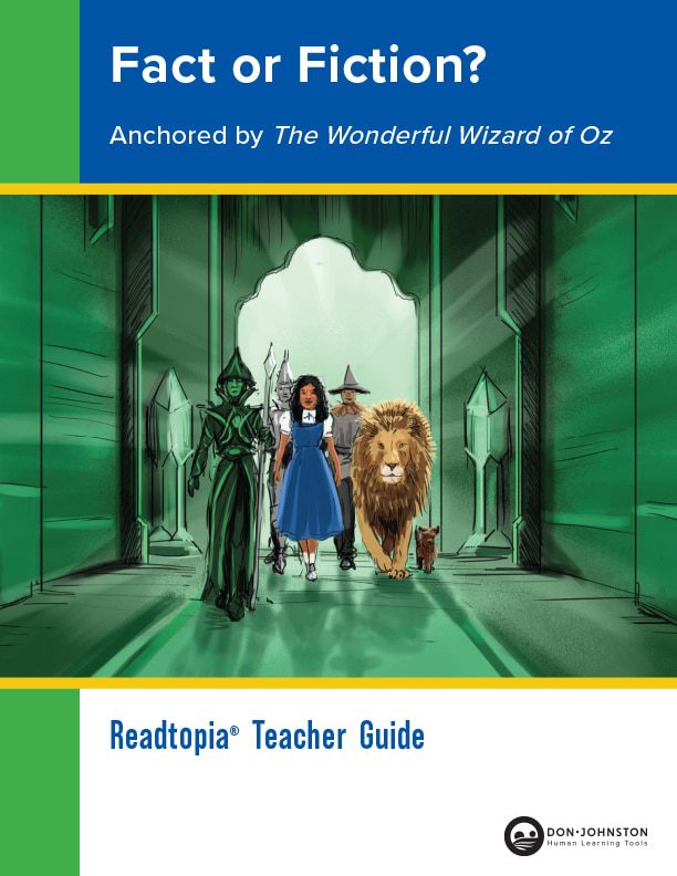 Readtopia Fact or Fiction teacher Guide cover with image of the cast of the Wizard of Oz.