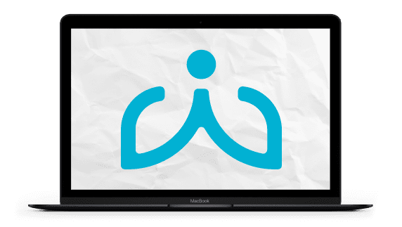 BWLogowithcomputer Building Wings Building Wings Aqua colored Building Wings logo on the screen of an open laptop with a white background
