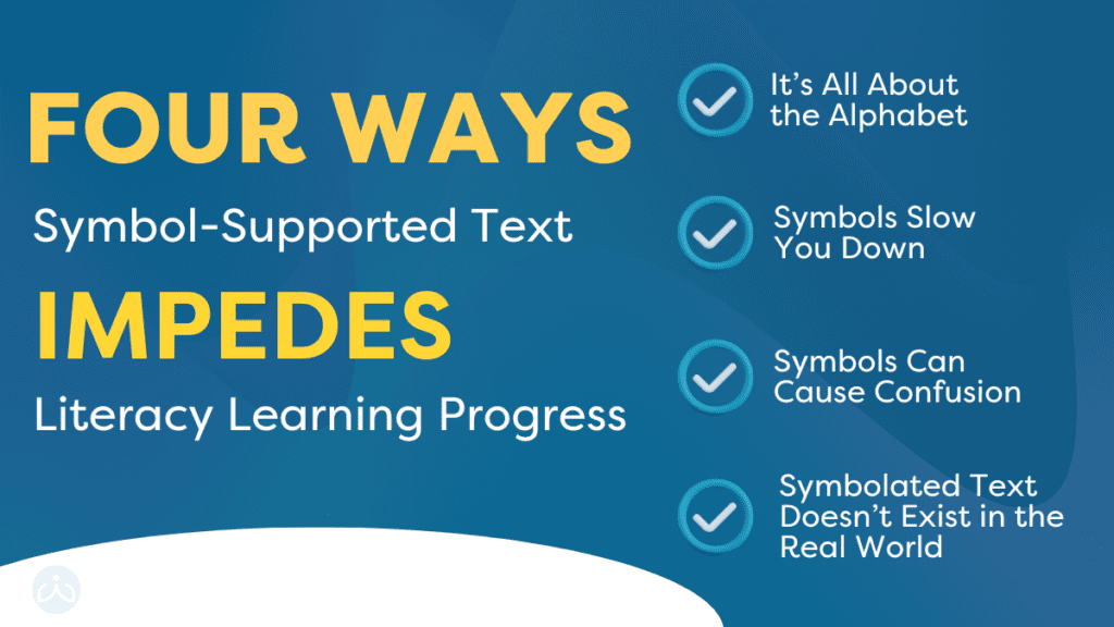 An infographic depicting four ways symbolated text can impede literacy learning