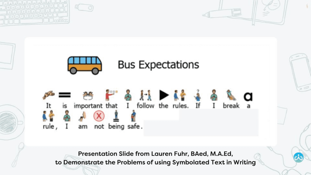 Presentation Slide from Lauren Fuhr BAed MAEd to Demonstrate the Problems of using Symbolated Text in Writing - 2