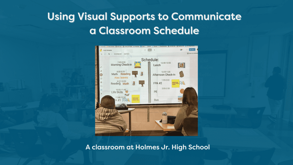 Using visual supports to communicate a classroom schedule A class schedule board with symbols to enhance communication