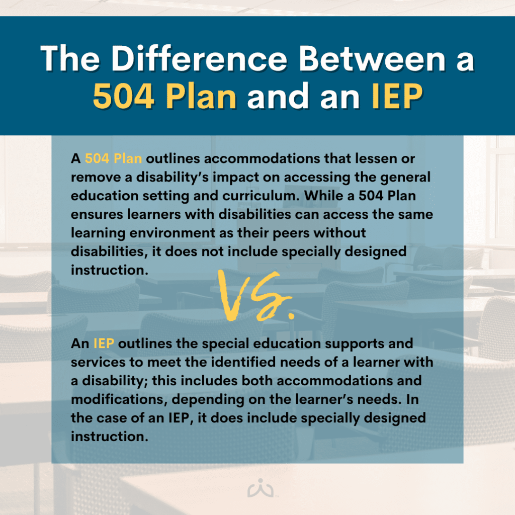 Difference between IEP and 504 Plans