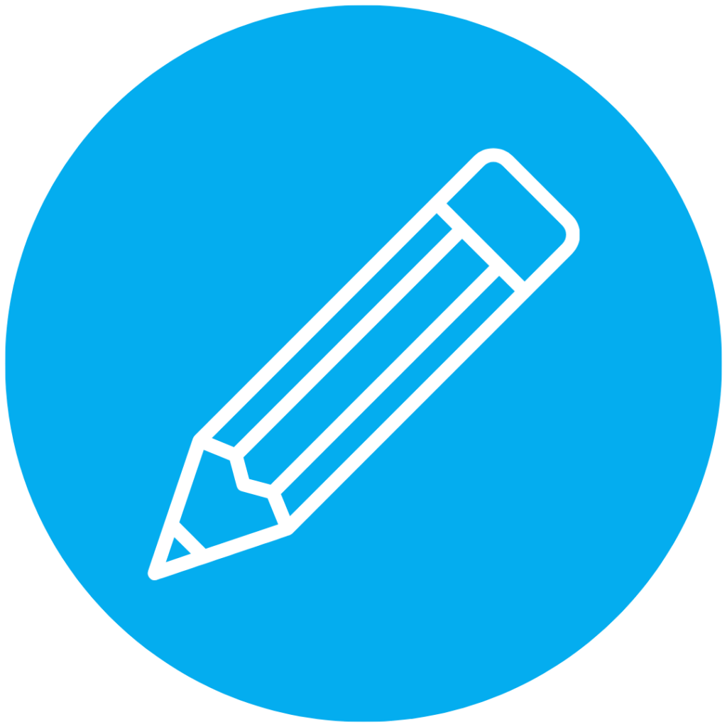 Pencil icon on a blue circle, representing the edit or write action