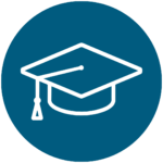 Graduation cap icon on a teal circle, symbolizing education or academic achievement