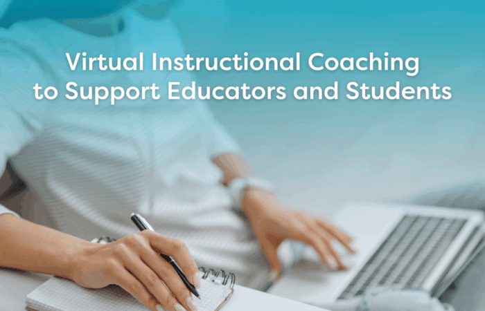 Educator takes notes while participating in virtual instructional coaching to support teachers and students.