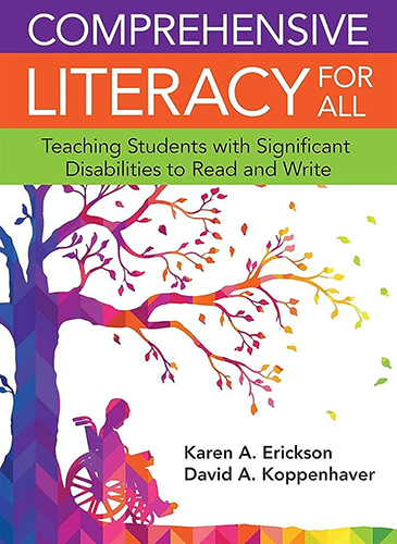 Book cover: Comprehensive Literacy for All by Erickson and Koppenhaver; features a colorful tree illustration.